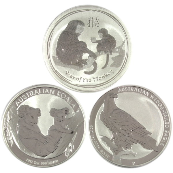 3x Australia 2011-2017 $1 Fine Silver Rounds. 3pcs. (Tax Exempt)