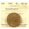 Image 1 : Loon $1 1994 Remembrance ICCS MS66