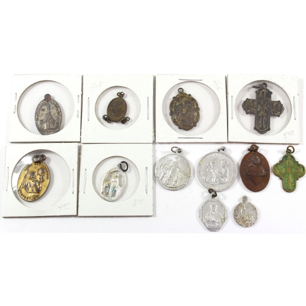 Group Lot of Religious Medals & Pendants. 12pcs