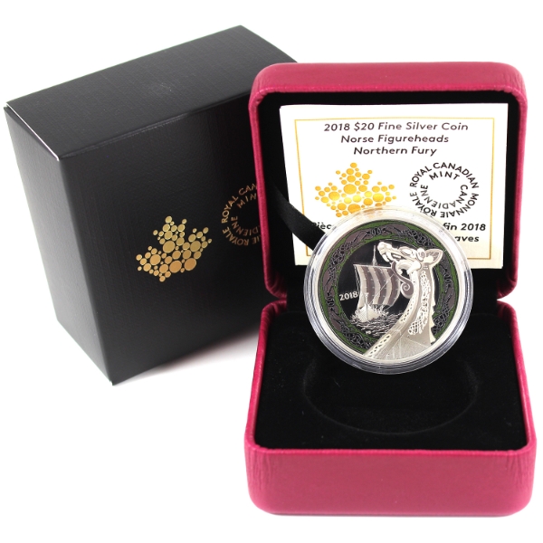 2018 $20 Norse Figureheads: Northern Fury 1oz .9999 Fine Silver Coin w/ Selective Colour 