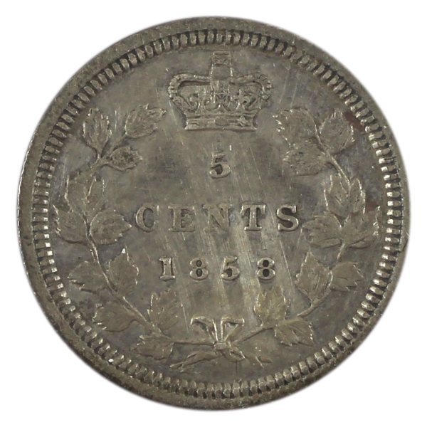 5-cent 1858 Small Date EF (Scratched)