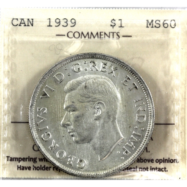 Silver $1 1939 ICCS MS60