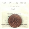 Image 1 : 1-cent 1911 ICCS MS65 Red