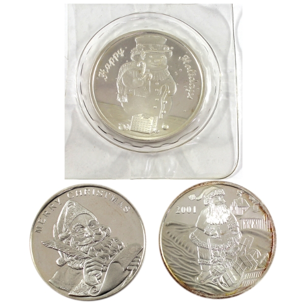 3x 1oz 2001 & 2011 Holiday/Santa Themed .999 Fine Silver Rounds. 3pcs. (Tax Exempt)