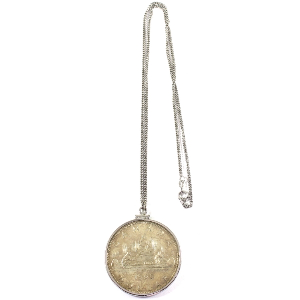 Silver $1 1966 in Bezel w/ Sterling Silver Chain