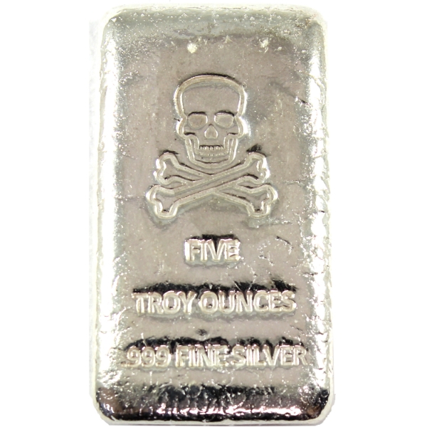 5oz Skull & Crossbones .999 Fine Silver Bar (Tax Exempt)
