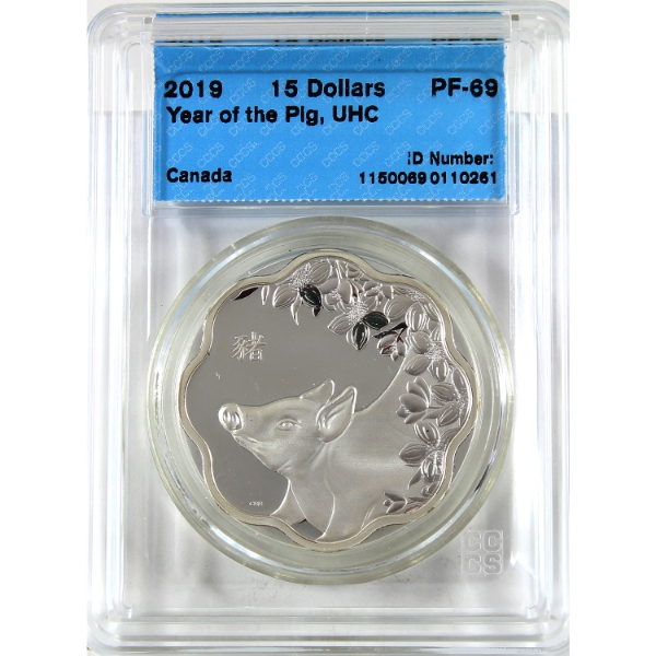 2019 $15 Lunar Lotus Year of the Pig Sterling Silver Coin CCCS PF69 UHC