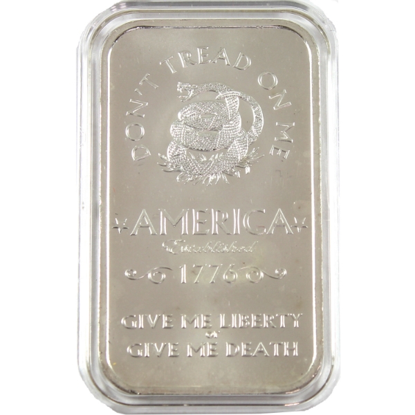 1oz Provident Metals c.2010s Don't Tread on Me/Eternal Vigilance .999 Silver Bar (Tax Exempt)