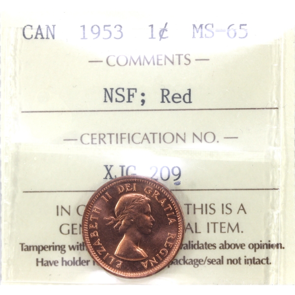 1-cent 1953 NSF ICCS MS65 Red