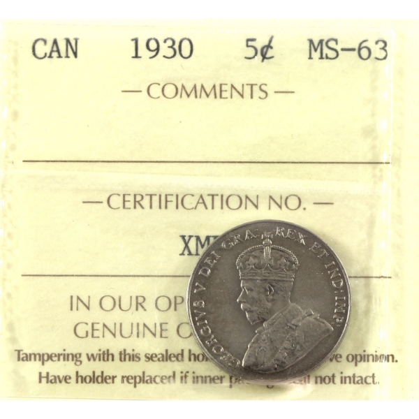 5-cent 1930 ICCS MS63