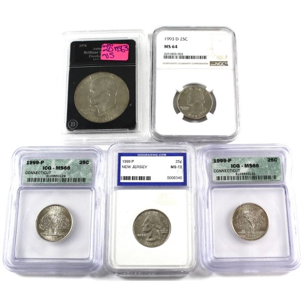 USA 1976-1999 Mixed Denomination MS62 to MS66. 5pcs.