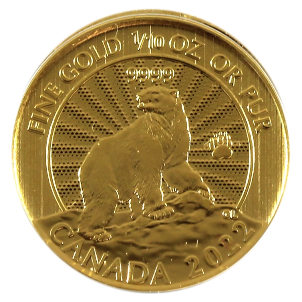 1/10oz 2022 $5 The Majestic Polar Bear .9999 Fine Gold Coin (Tax Exempt)