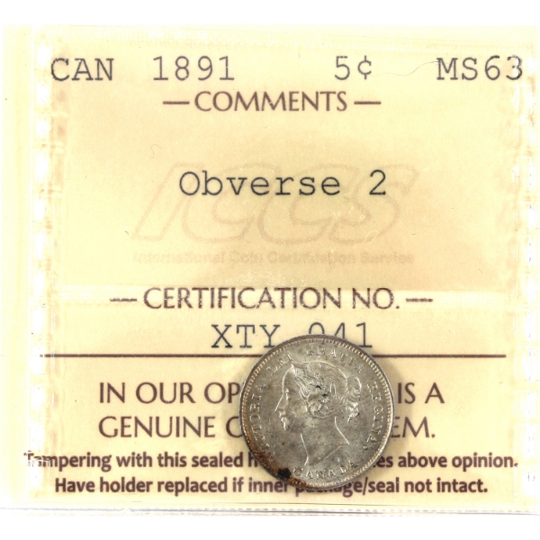 5-cent 1891 Obv 2 ICCS MS63
