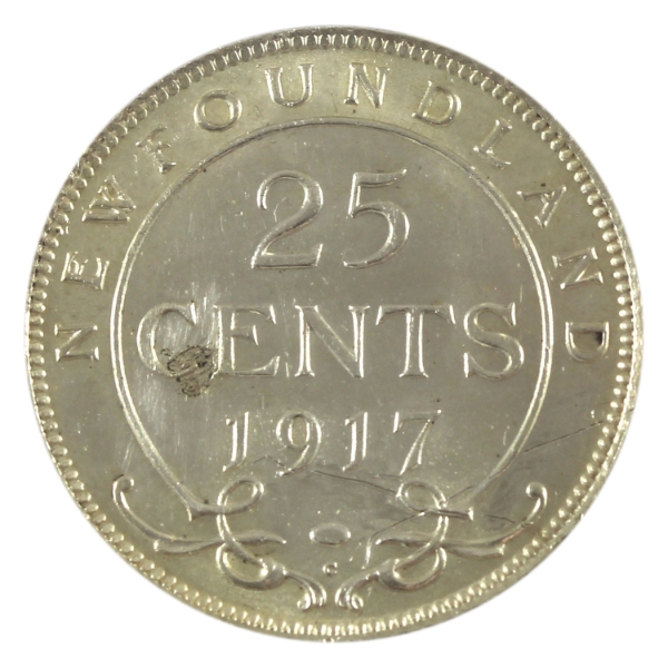 Newfoundland 25-cent 1917C Choice BU (Impaired)