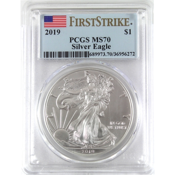 USA Silver 2019 $1 Silver Eagle .999 Fine Silver Coin PCGS MS70 (Tax Exempt)