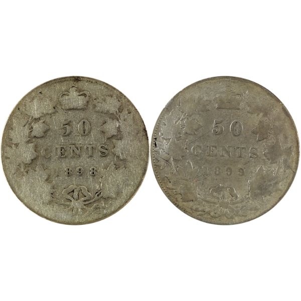50-cent 1898 & 1899 AG (impaired). 2pcs