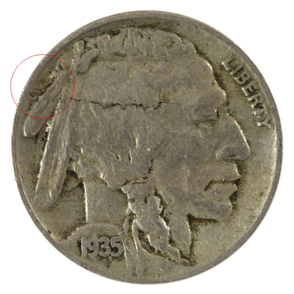 USA 1935 Buffalo Nickel Lamination VF