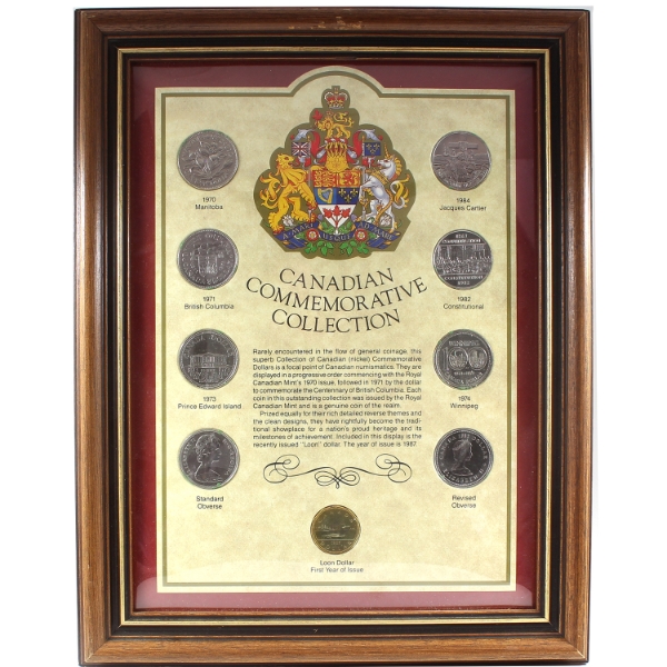 1970-1987 Canadian Commemorative Dollar Collection in Wooden Frame