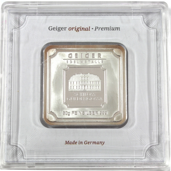 50g Geiger Edelmetalle .999 Fine Silver Square Bar (Tax Exempt)