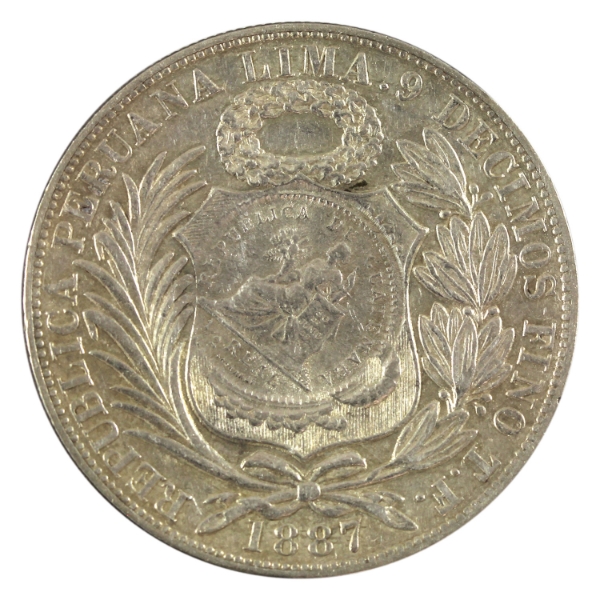 ERROR Guatemala Silver 1894 1/2 Real Counterstamped onto Peru 1887 Sol AU. 