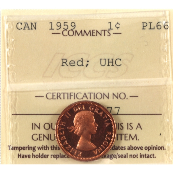 1-cent 1959 ICCS PL66 Red, Ultra Heavy Cameo