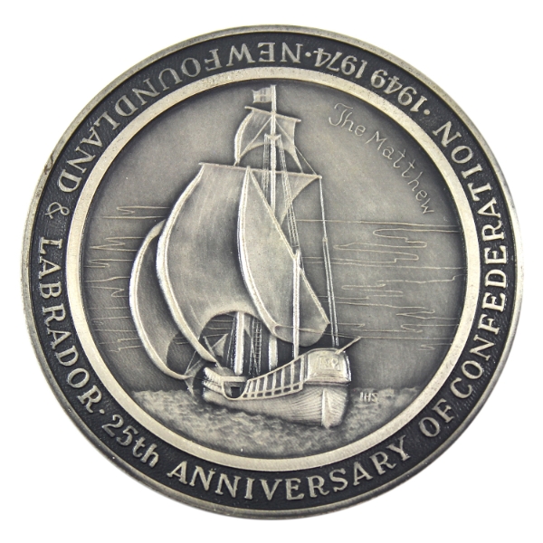 Canada 1974 25th Anniversary of Newfoundland & Labrador Medal 61.47g-.9995 Fine Silver, 50mm