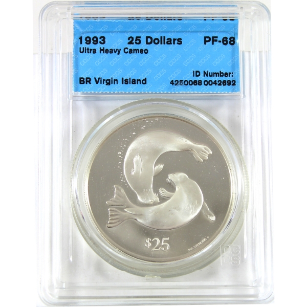 British Virgin Islands Silver 1993 $25 CCCS PF68 Ultra Heavy Cameo 