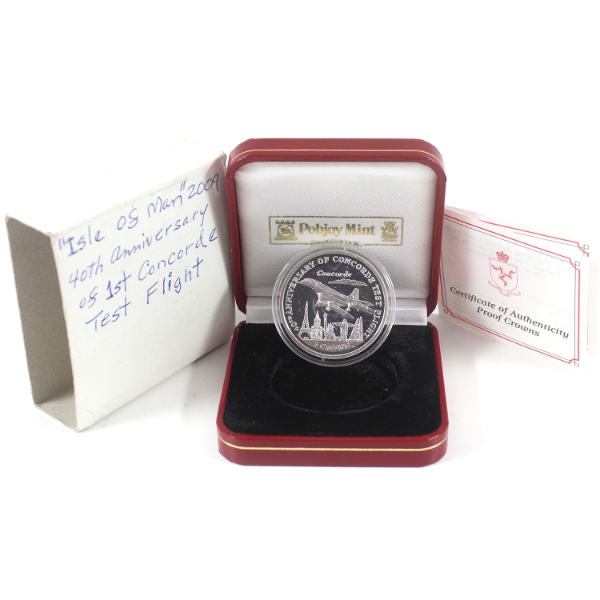 Isle of Man Silver 2009 1 Crown 40th Anni. Concorde Test Flight 28.28g .925 Fine Silver Coin