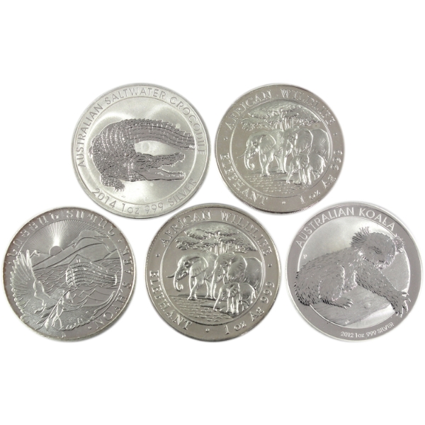 5x 1oz World 2012-2023 Mixed Denomination .999 Fine Silver Coins. 5pcs (Tax Exempt)
