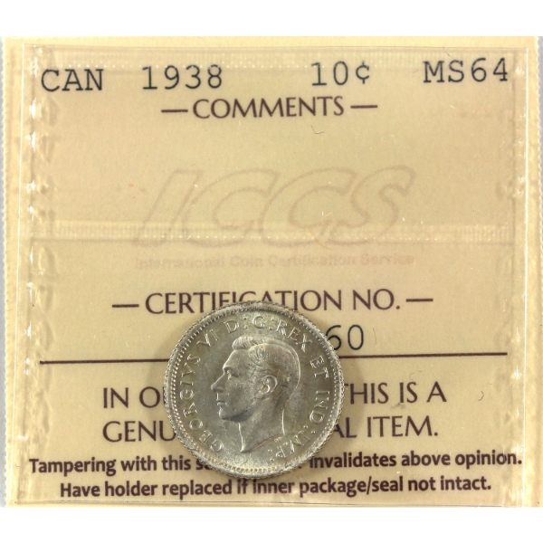 10-cent 1938 ICCS MS64