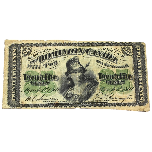 DC-1c 1870 25-cent 'Shinplaster' Plain Dickinson-Harington