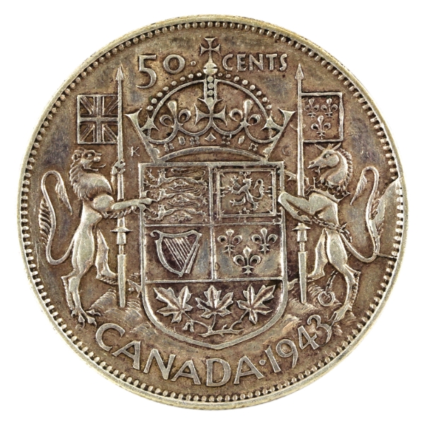 50-cent 1943 Wide Date Hoof in 3 VF