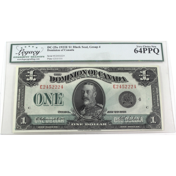 DC-25o 1923E $1 Black Seal Group 4 Legacy CUNC64 PPQ Campbell-Clark SN: E2452224 ppC
