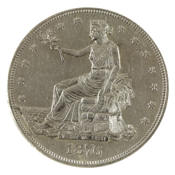 USA Silver 1876-S Trade Dollar AU (Lightly Cleaned)