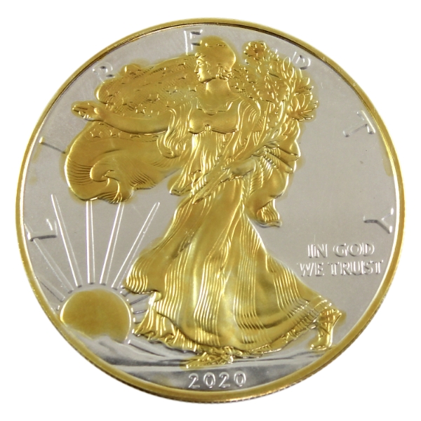 1oz USA 2020 $1 Silver Eagle .999 Fine Silver Coin w/ Selective Gold Plating (Tax Exempt)