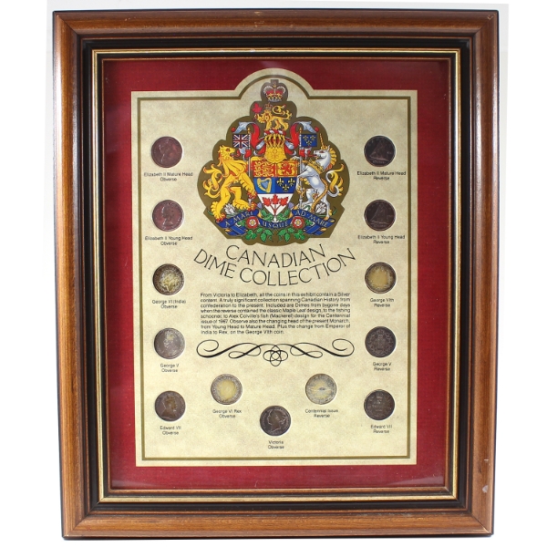 Canadian Dime Collection 13-Coin Set in Wooden Frame