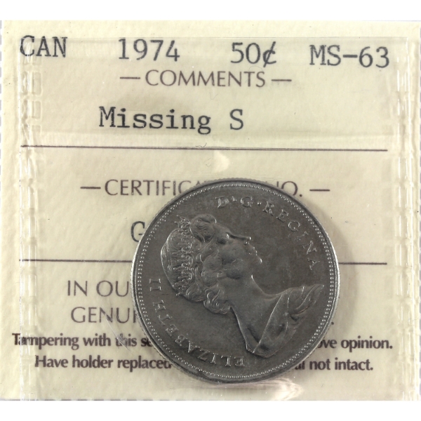 50-cent 1974 Missing S ICCS MS63 