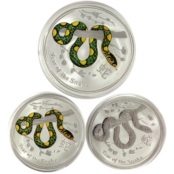 2oz Lot Total! Australia 2013 50-cent & $1 Year of the Snake .999 Fine Silver Rounds. 3pcs