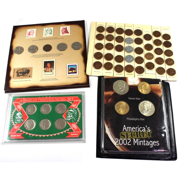 USA Group Lot of 3x Coin Sets & 1 Stamp and Coin Set. 4 sets.