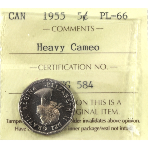 5-cent 1955 ICCS PL66 Heavy Cameo
