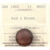 Image 1 : 1-cent 1922 ICCS MS63 Red & Brown