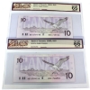 Image 1 : 2x BC-57c 1989 $10 Consecutive BCS GEM UNC65 Original Knight-Thiessen SN: BEG2764735 & BEG2764736