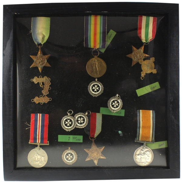 Great Britain WWI-WWII-1950s Medals w/ Ribbons & SJA Association Pins in Display Frame w/ Photograph