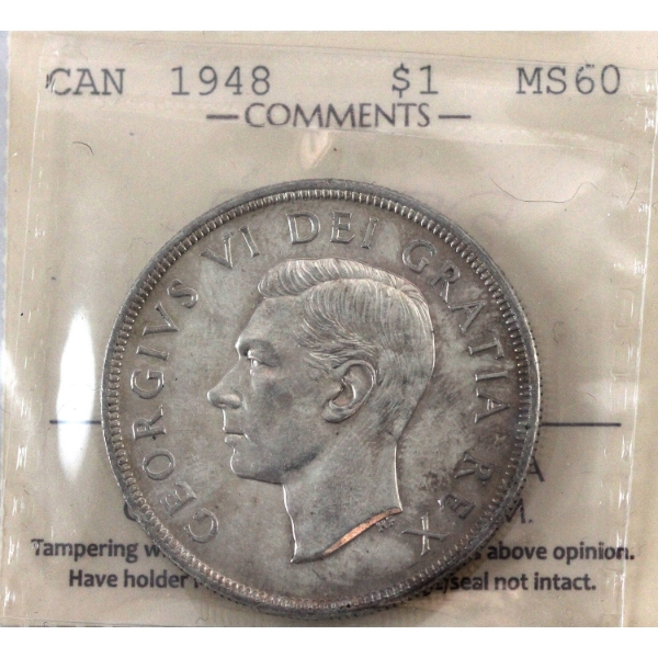 Silver $1 1948 ICCS MS60