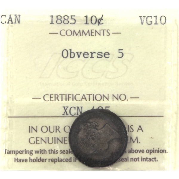 10-cent 1885 Obverse 5 ICCS VG10