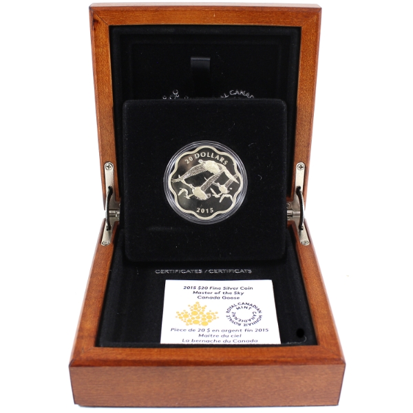 2015 $20 Master of the Sky - Canada Goose Fine Silver Coin in Deluxe Wooden Case (Tax Exempt)