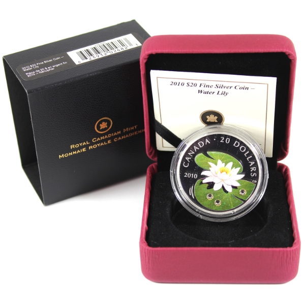 2010 $20 Water Lily .9999 Fine Silver Coin (Tax Exempt)