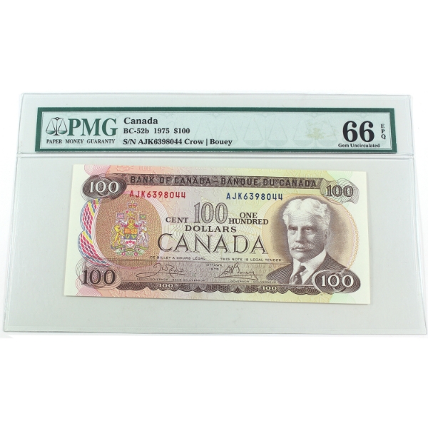 BC-52b 1975 $100 PMG GEM UNC66 EPQ Crow-Bouey SN: AJK6398044