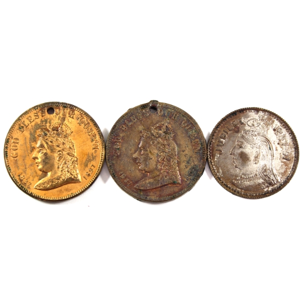 3x 1897 Queen Victoria Diamond Jubilee Brass Medals. 3pcs.
