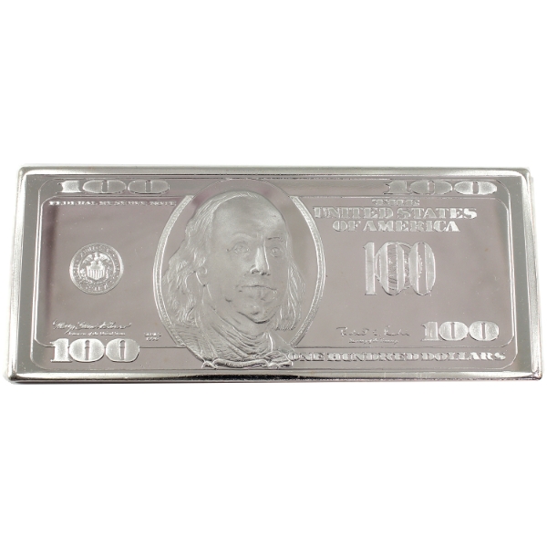 1 Pound USA $100 Banknote Replica  .999 Fine Silver Bar (Tax Exempt)